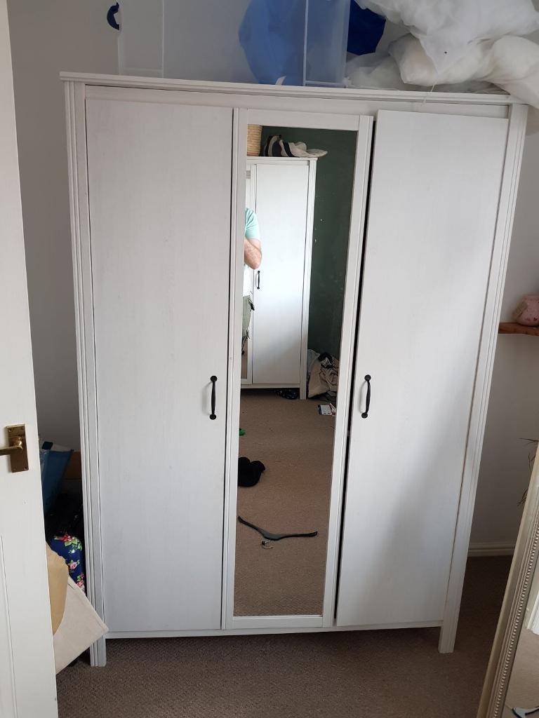 2 x IKEA freestanding wardrobes White BRUSALI three door with mirror