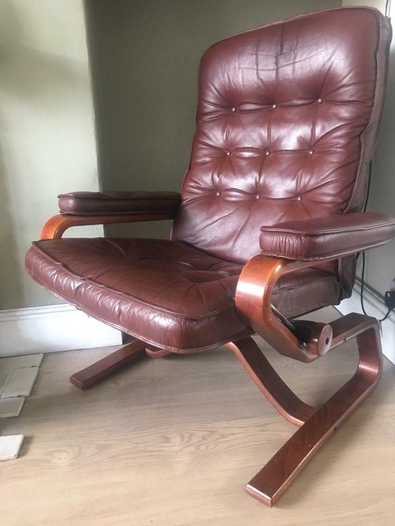 Vintage retro 1970s danish rosewood recliner leather chair CAN DELIVER