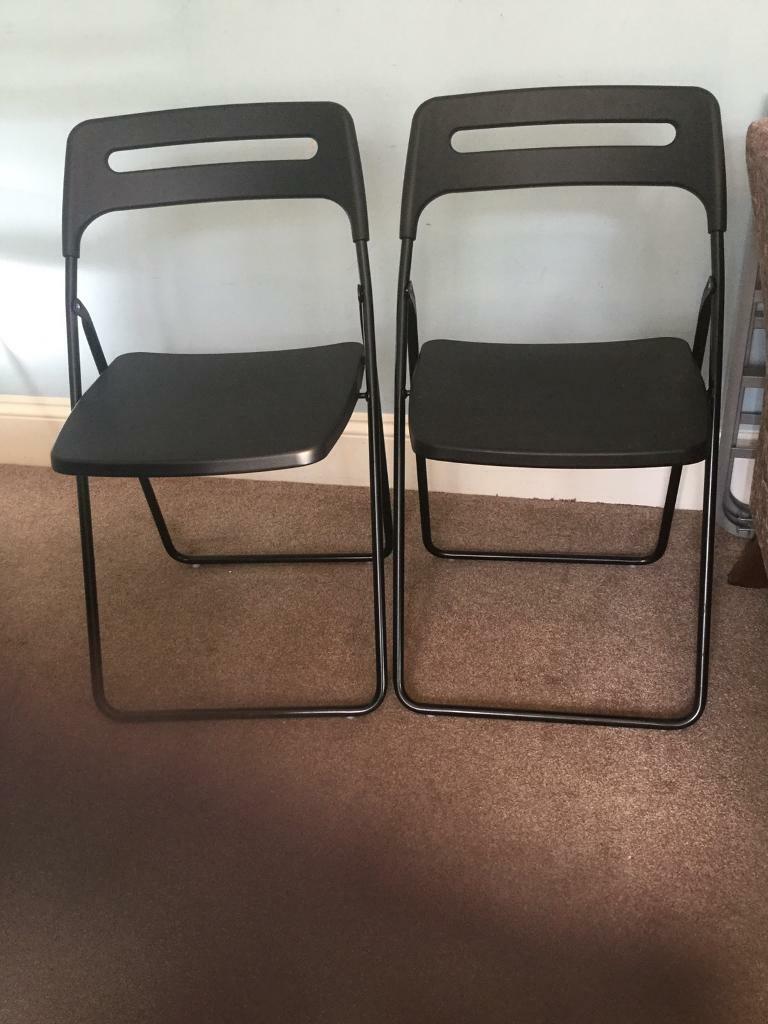 Two Black IKEA Folding Chairs Excellent condition in Bassaleg
