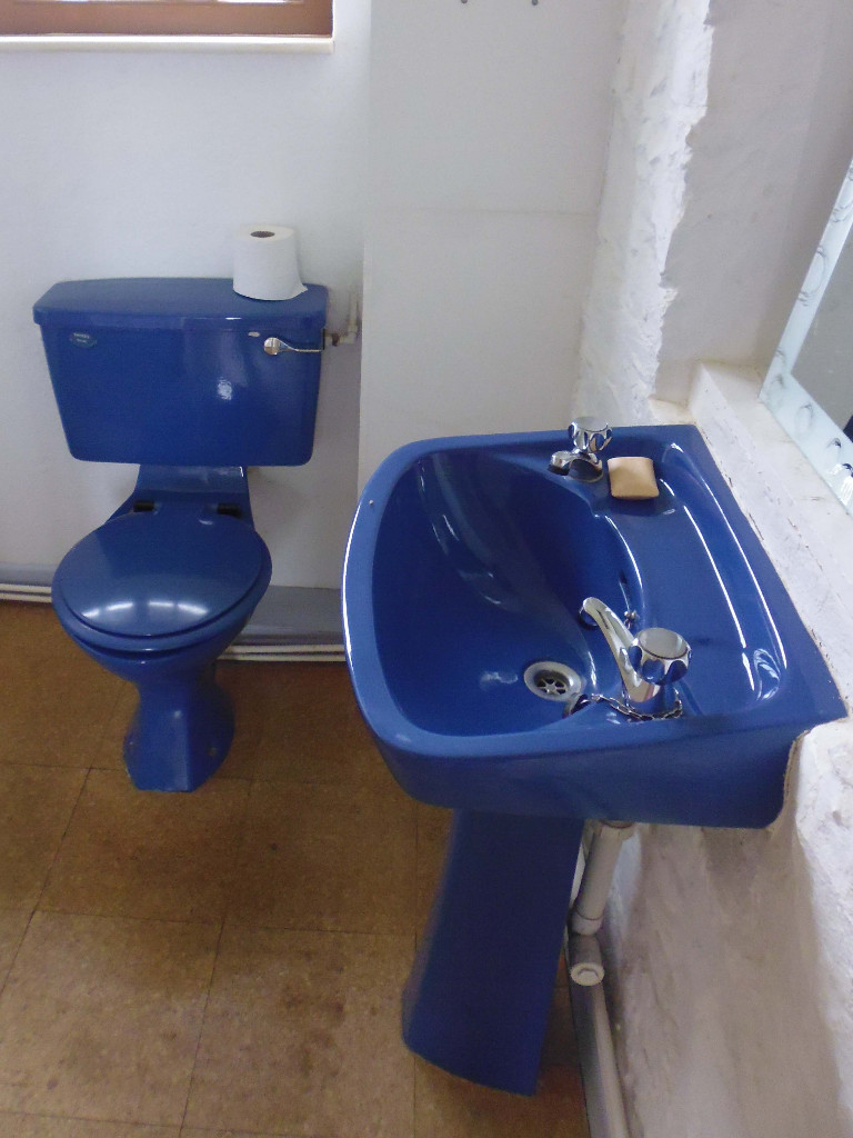 1970s Retro Vintage Royal Blue Pedestal Sink (WashBasin) and Toilet
