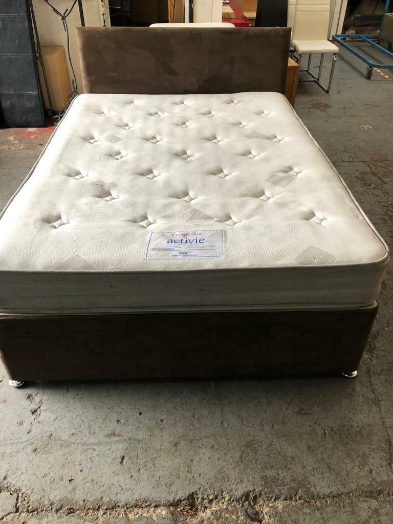 DOUBLE DIVAN BED BASE WITH DRAWERS + MATTRESS + HEADBOARD ...