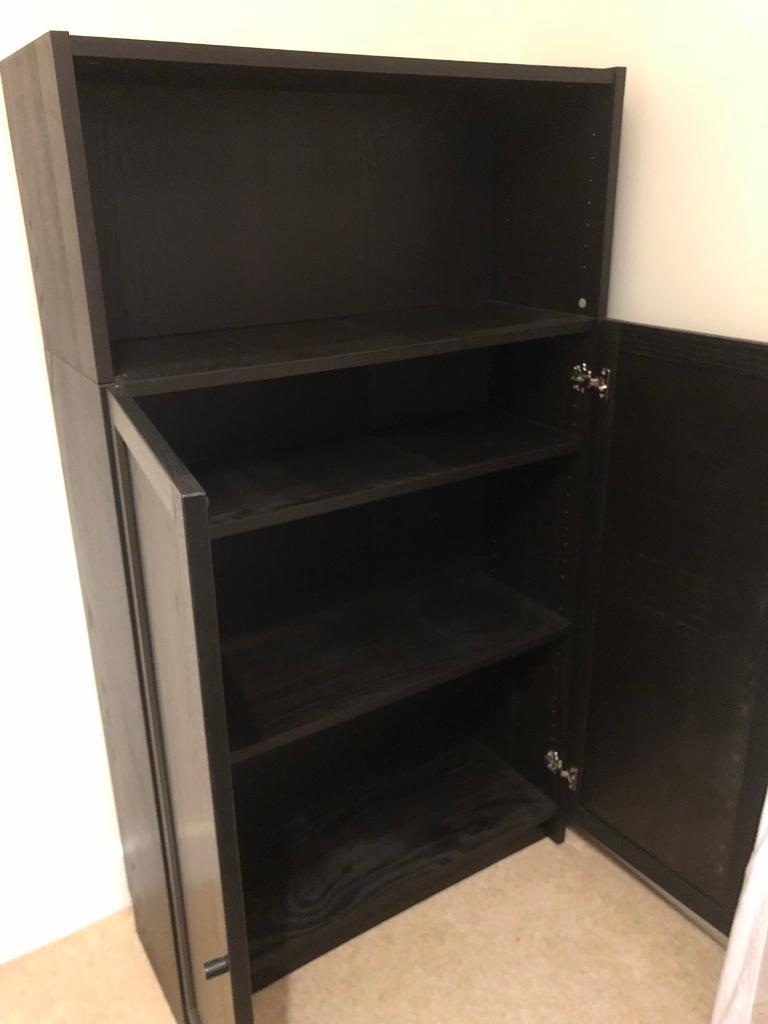 Black Brown Wooden Ikea Billy Bookcase With Height Extension In