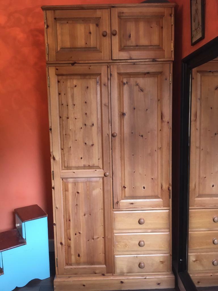 Extra Tall Pine Wardrobe With Drawers And Cupboards In Rawdon