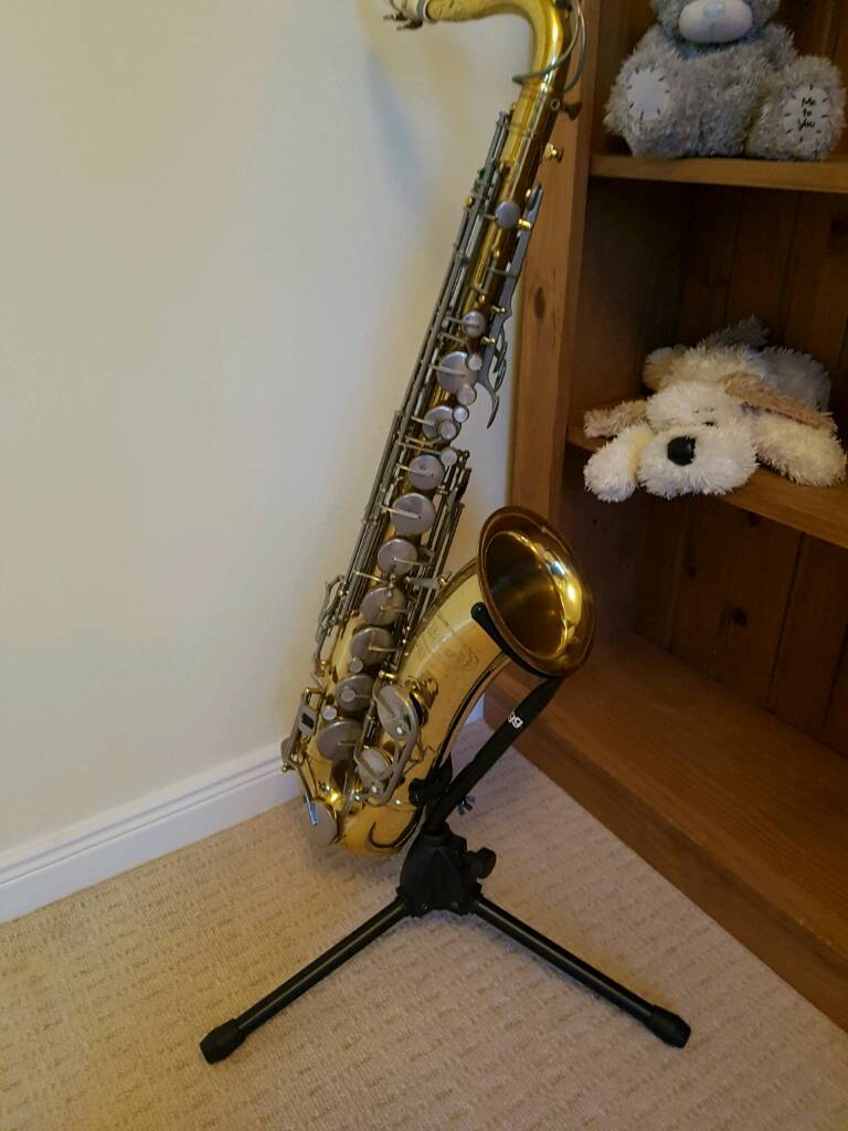 Elkhart tenor saxophone. With stand. Kept as ornament. in West Linton