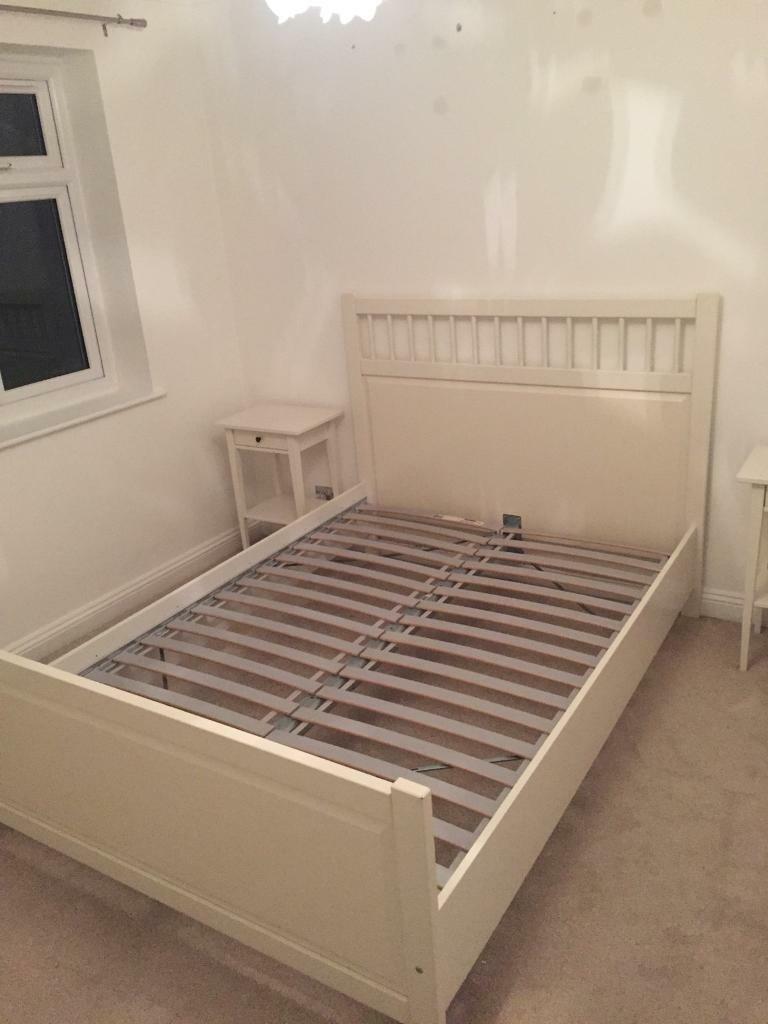 Ikea Hemnes double bed frame plus wood slatted bed base in