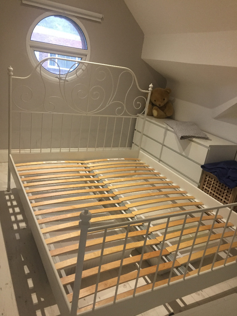 Used LEIRVIK White Ikea King Size Bed Frame in Whitley Bay, Tyne and