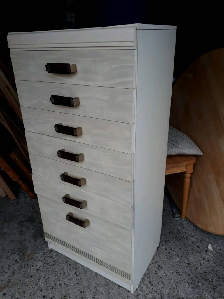 Tall slim retro chest of drawers, delivery available in Norwich