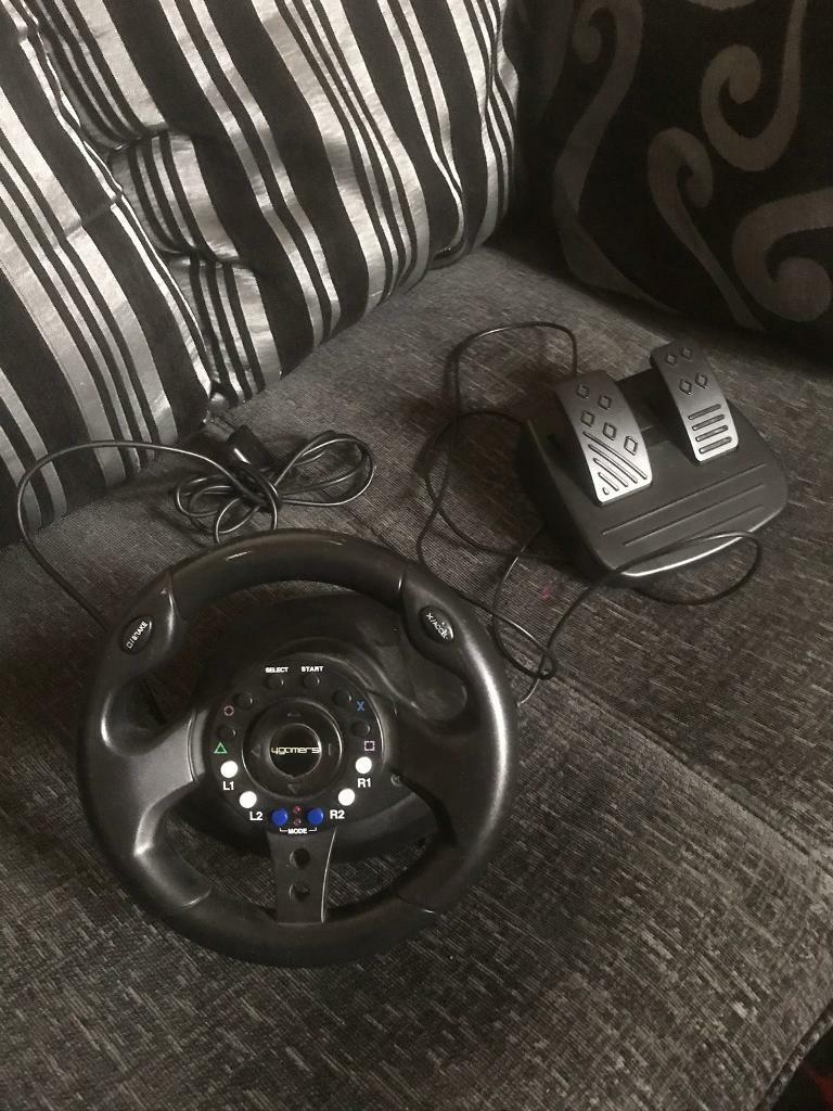 PlayStation Game Car Controller Steering Wheel and Pedals used for PS2