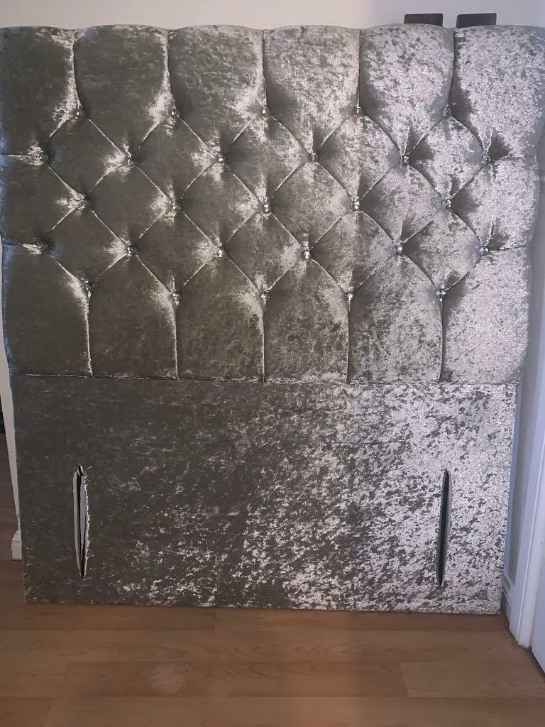 54” grey crushed velvet headboard with diamanté’s for a small double