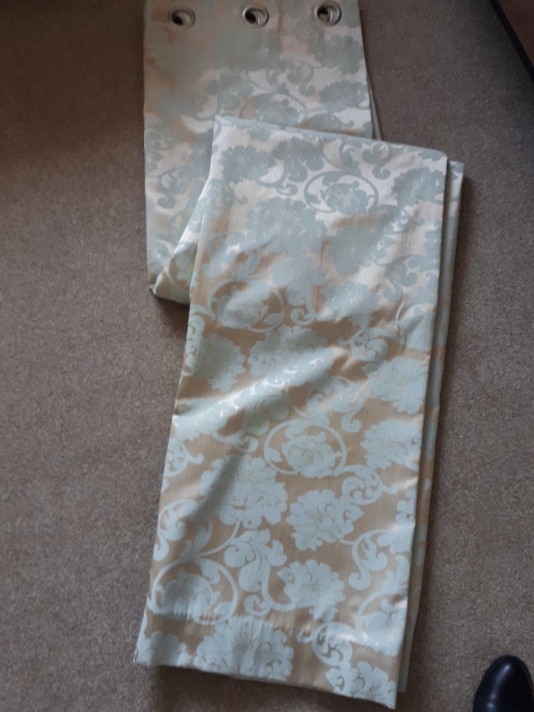 Beautiful Duck Egg Blue Taupe Satin Damask Large Full Length