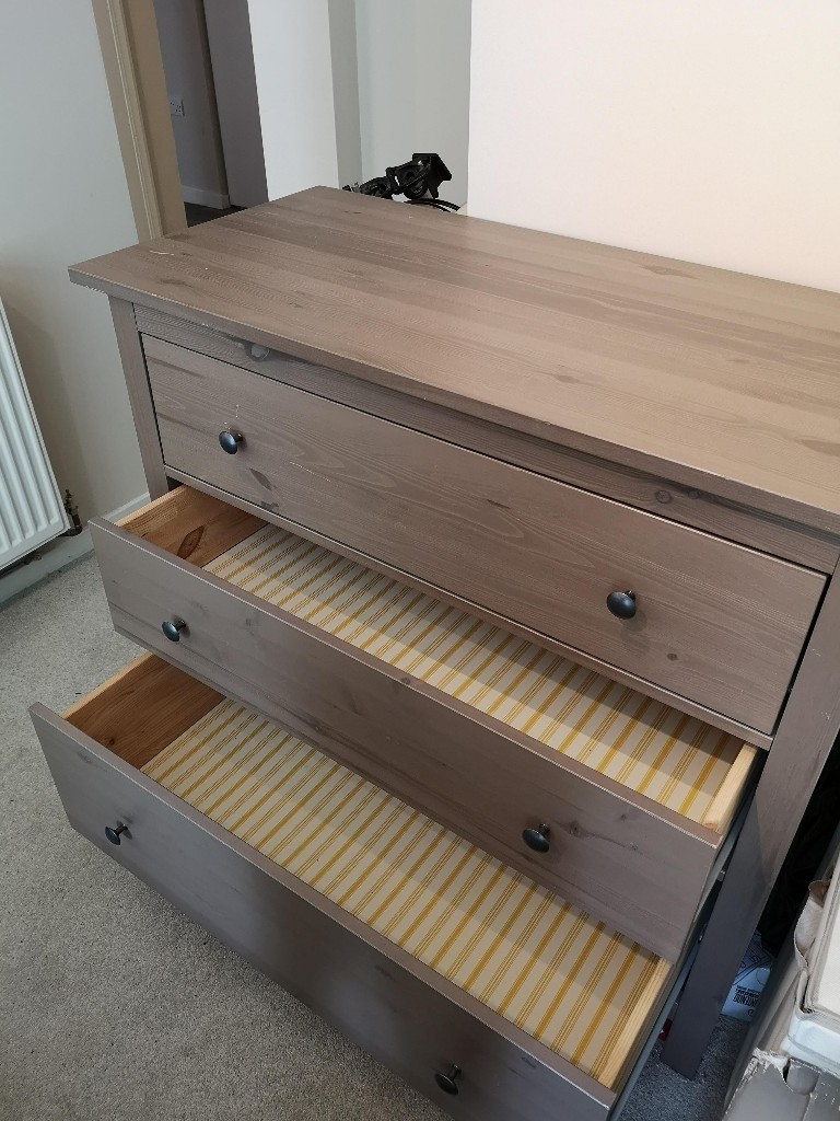 IKEA Hemnes chest of drawers in grey/brown. Solid wood. 3 ...
