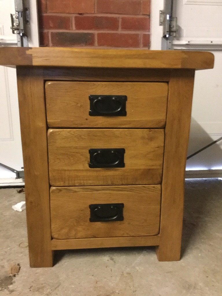 Original Rustic Solid Oak 3 Drawer Bedside Table Oak Furniture Land