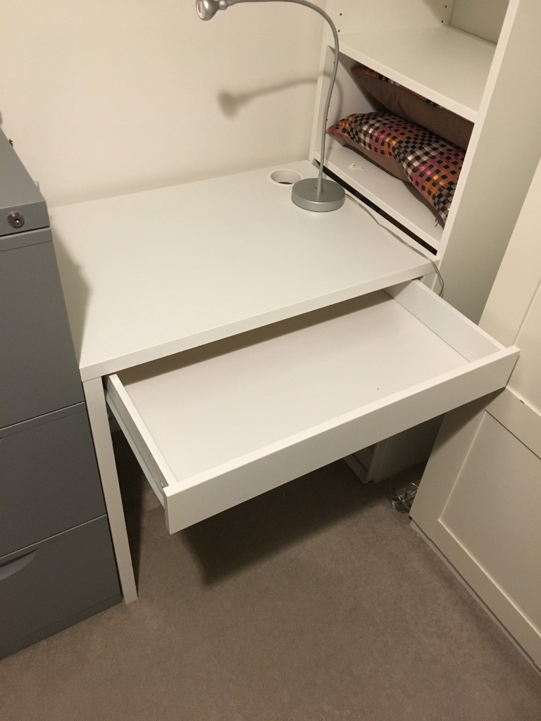 Computer desk with drawer and cable management white, Ikea Micke, W