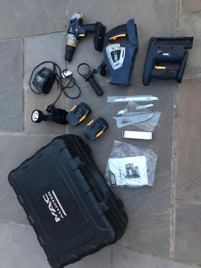 Mac Allister 18V 4Piece Kit/Set Cordless Drill, Nail Gun