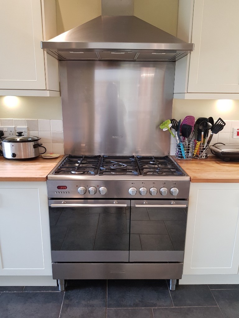 Baumatic double electric range oven, 5 ring gas hob, stainless steel