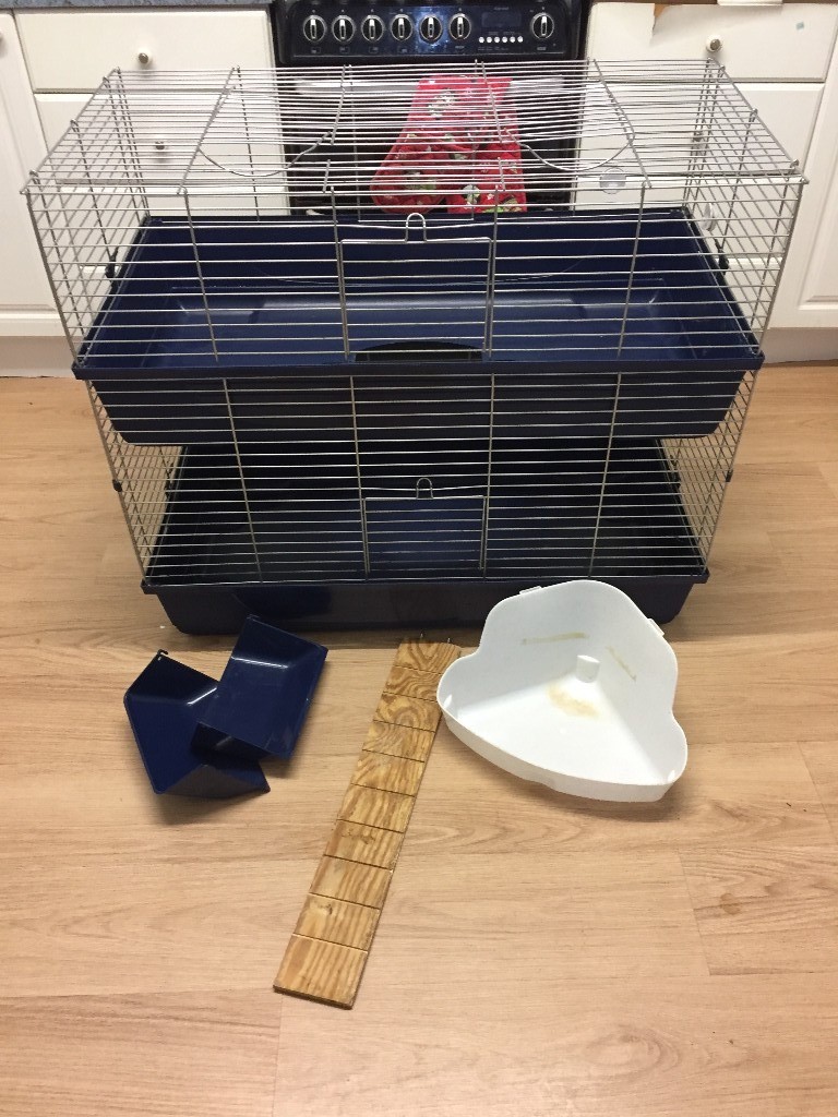 Indoor Double Tier Rabbit Cage, hay feeder and litter tray in