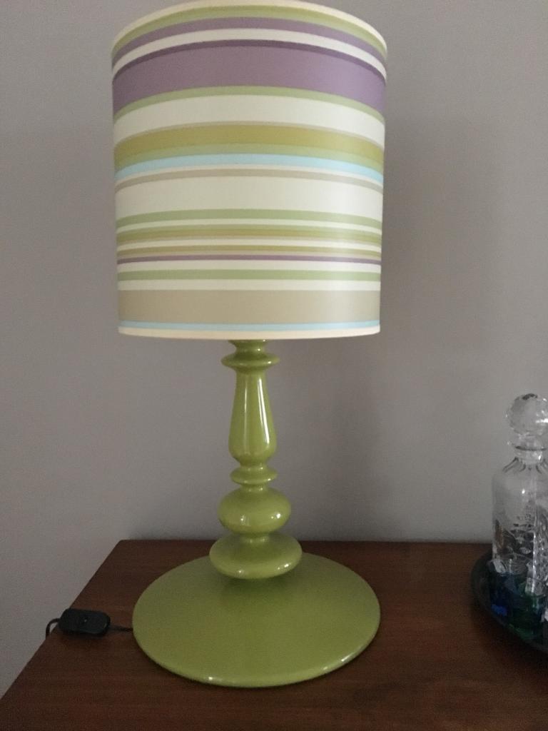 Habitat Spindle table lamp with stripy shade lime bright green in