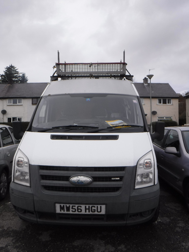 Ford transit MWB, Med roof. Roof rack. insulated, lined. bed, stove