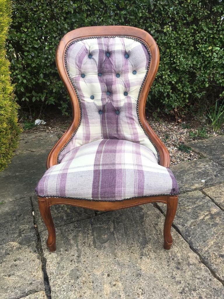 Vintage purple armchair Chesterfield Button back TARTAN Checked in