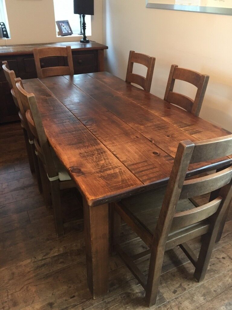 Solid Wood Dining Table & 6 Chairs, Dark Stain | in Whitefield