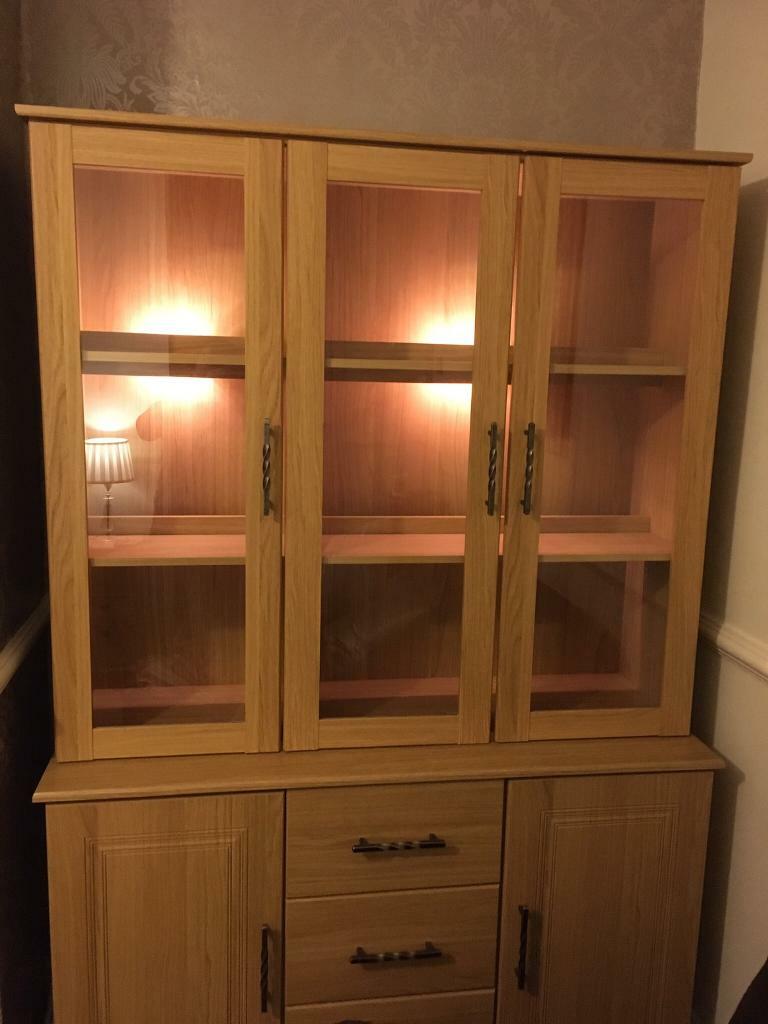 Oak effect sideboard with display in NewcastleunderLyme