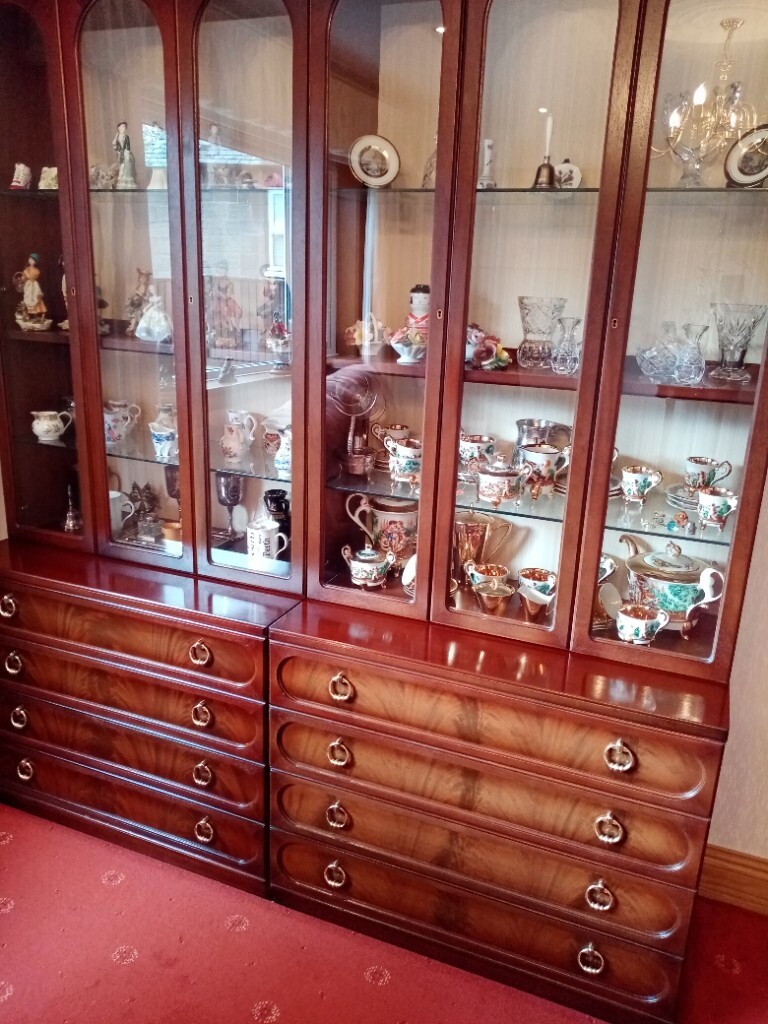 Three Mahogany Display Two with Glass Doors and the other has