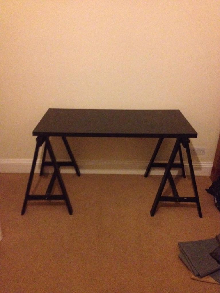 WOODEN DESK TABLE TOP + TRESTLES (IKEA) IN GOOD WORKING CONDITION