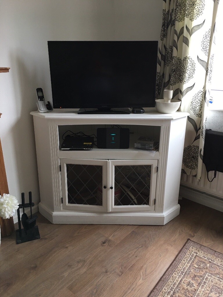Solid Wood Corner TV Unit painted white in WestonsuperMare