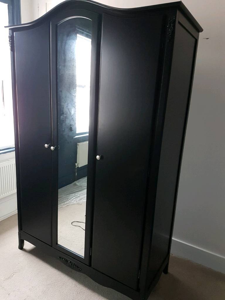 3 Door Mirrored Wardrobe Black French Shabby Chic Elysee In