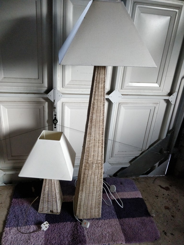 Matching Lamps, table lamp and floor lamp, rattan base and neutral