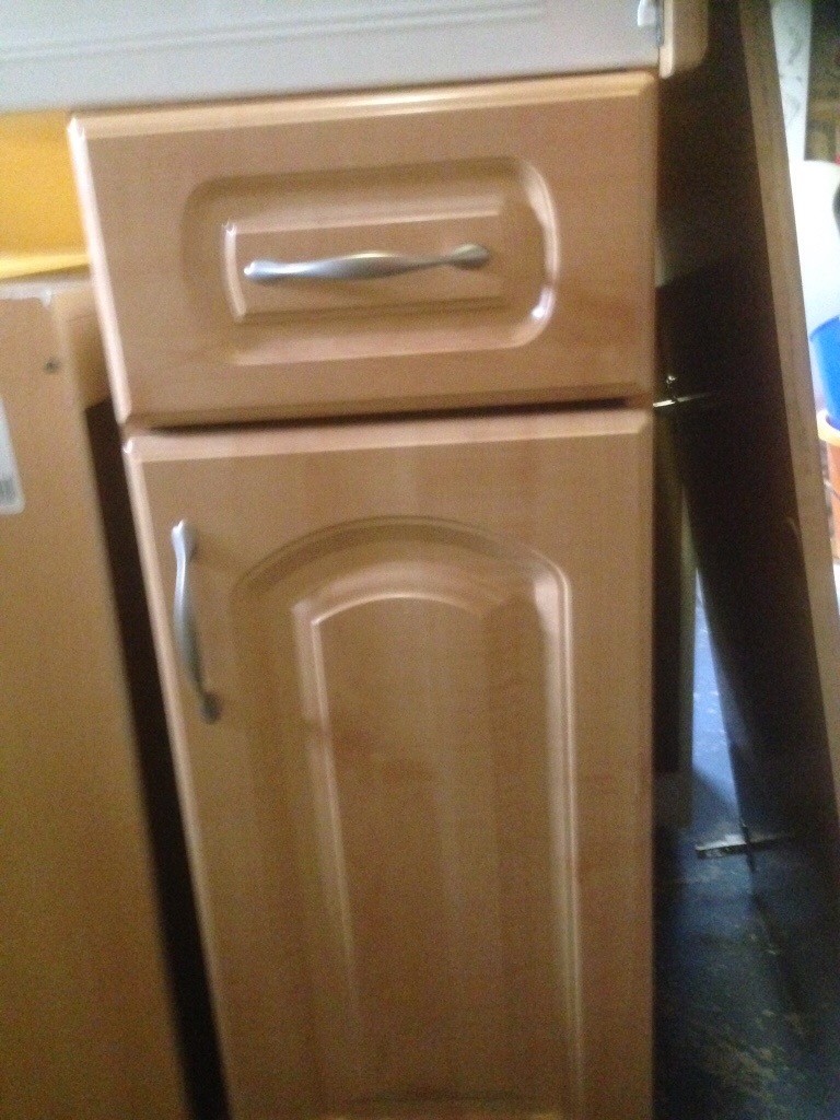 Beech effect kitchen base and wall units in Moodiesburn, Glasgow