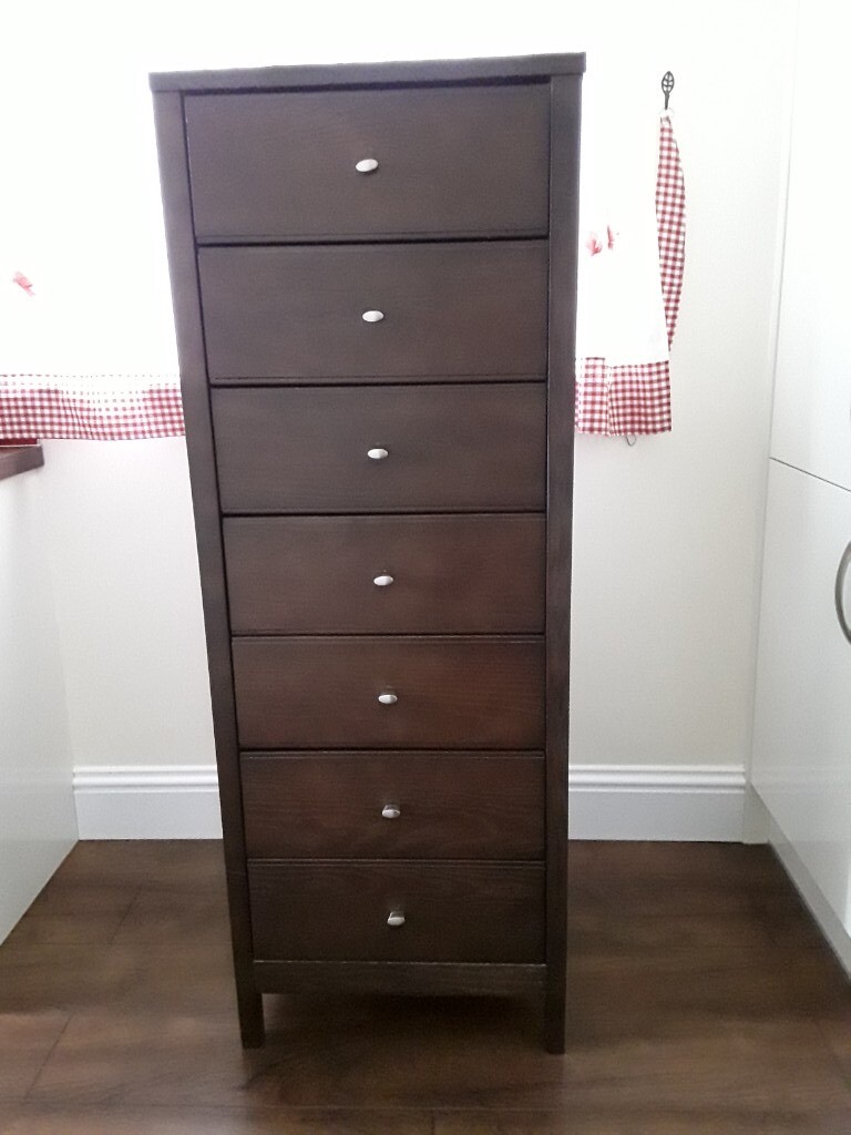 TALLBOY DARK SOLID WOOD CHEST OF DRAWERS | in Cumbernauld, Glasgow