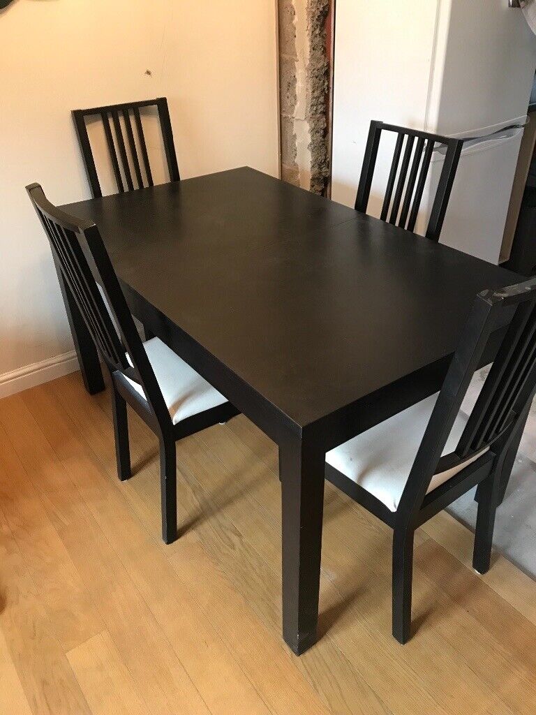 Ikea Lerhamn Black Dining Table And 4 Chairs in 