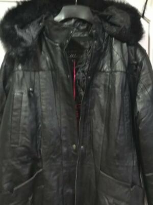 Pre-owned Midnight Velvet Women's Winter Church 100% Lambskin Leather Hooded Faux Fur Jacket Coat Plus 3xl In Black