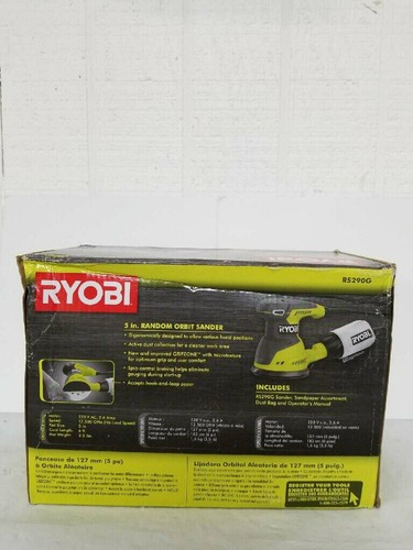 Ryobi 2.6 Amp 5 in. Random Orbital Sander Green Finishing Sander Corded Bag