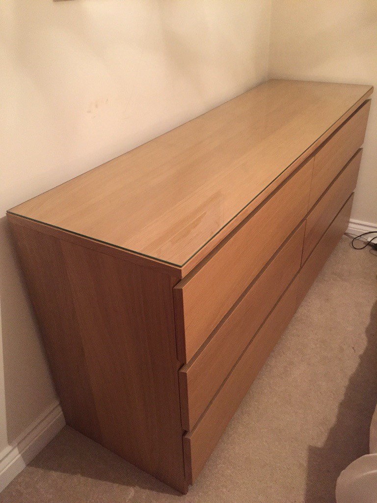 MALM 6 Chest of drawers with glass top, Oak Veneer in Downend, Bristol Gumtree