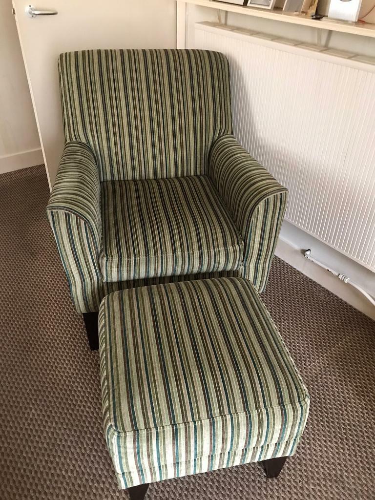 Green striped Next armchair and footstool in Balerno, Edinburgh Gumtree