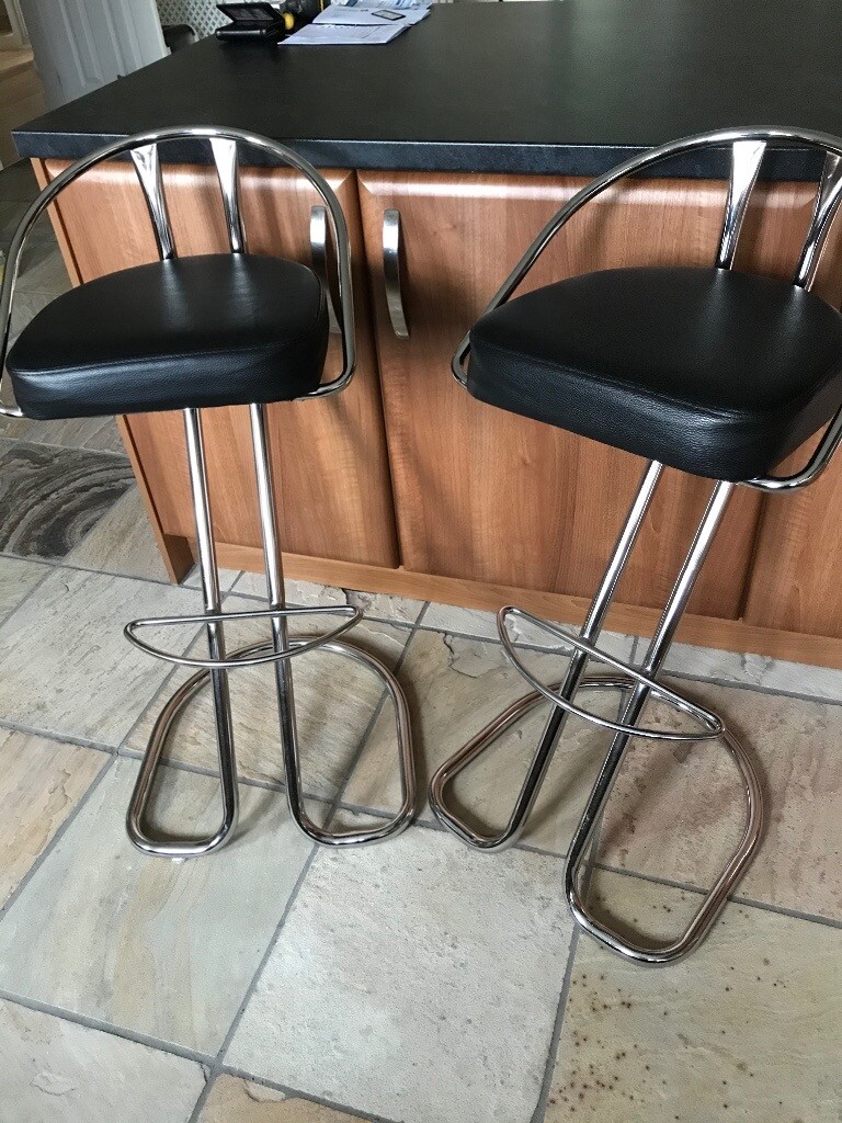 2 x chrome and black leather bar / breakfast bar stools in Kelso, Scottish Borders Gumtree