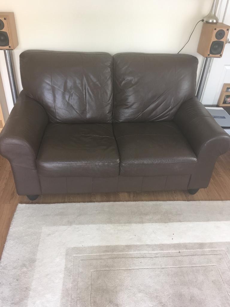 Two seater brown leather sofa | in Manchester | Gumtree