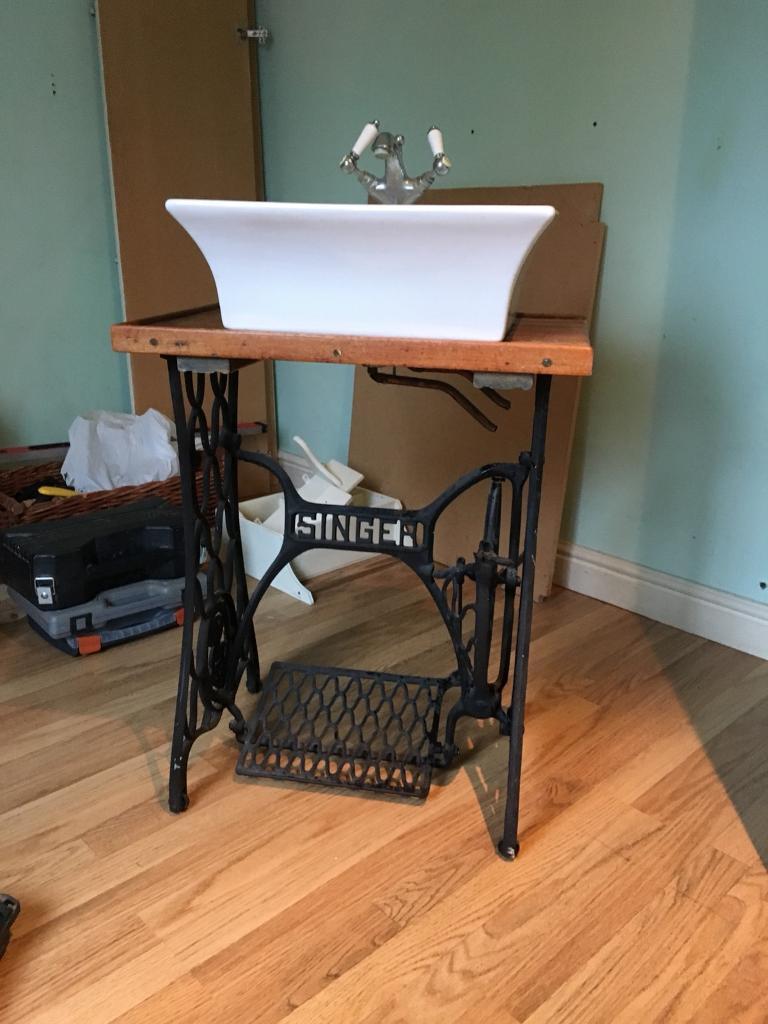 Vintage sink unit with Singer sewing machine stand base in Godalming