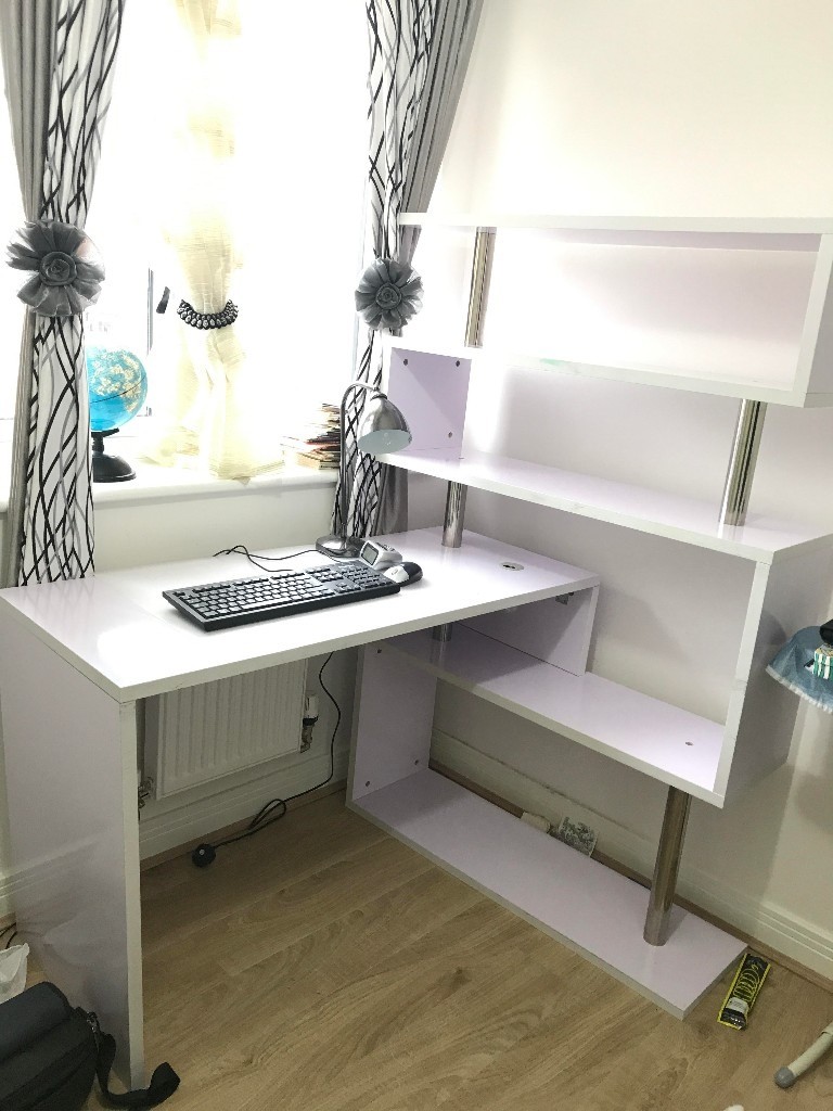 Executive Office Desk White Luxury Computer Desk Corner Unit Home Study Table in Slough