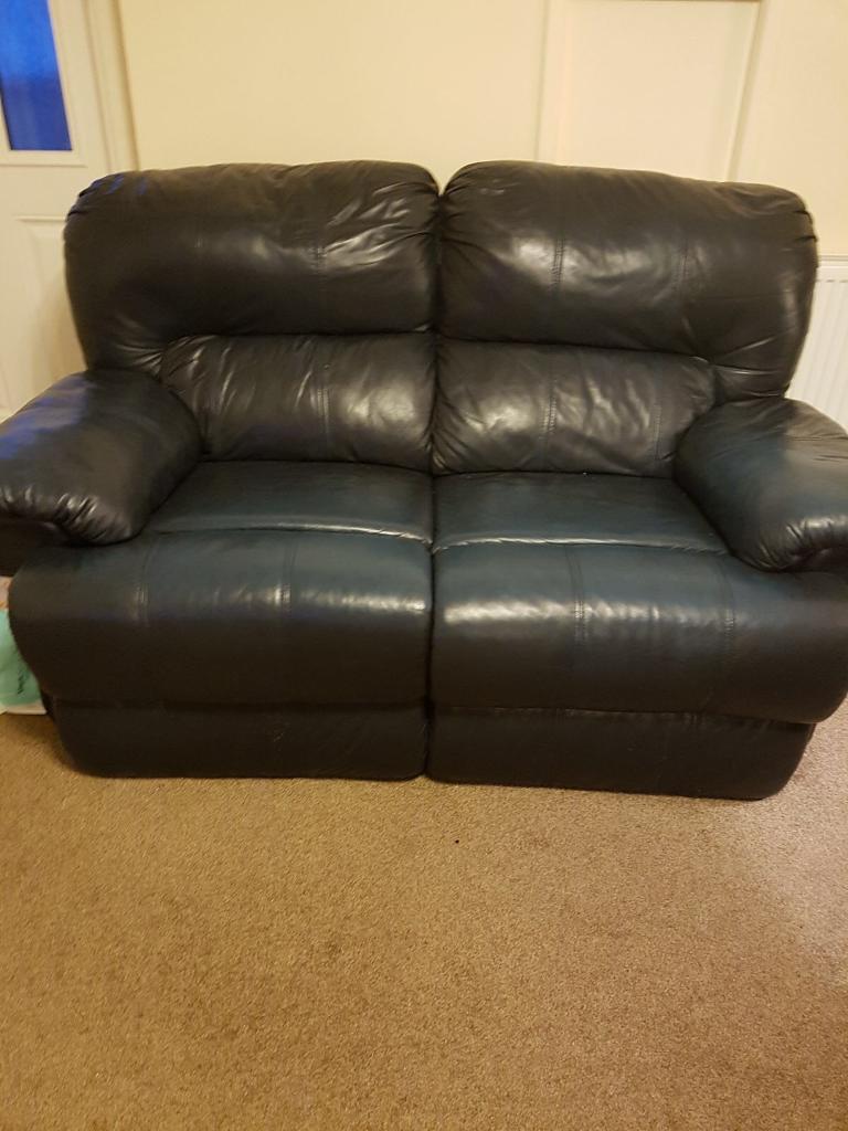 3 & 2 Navy Blue Leather sofas in Inverness, Highland Gumtree