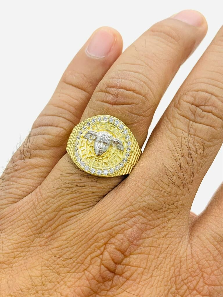 Pre-owned Isasjewelry 14k Yellow Gold Cz Medusa Band Statement Men's Ring Anillo De Medusa En Oro Real In White