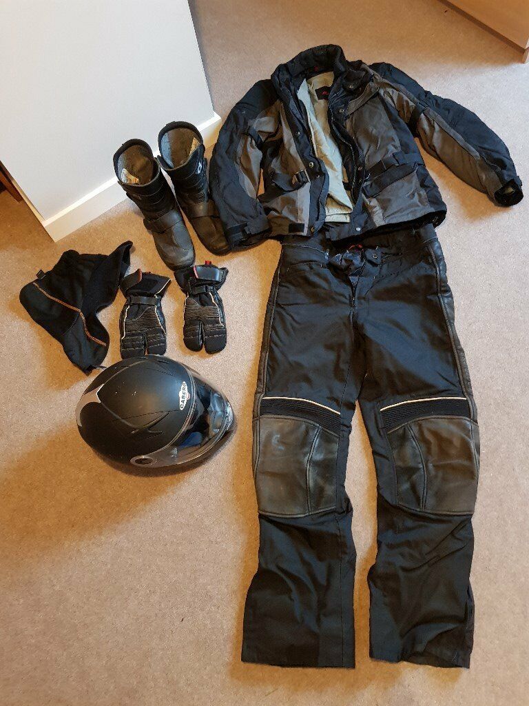 Men's Full Motorcycle Kit, Helmet, Jacket, Trousers, Boots, Gloves