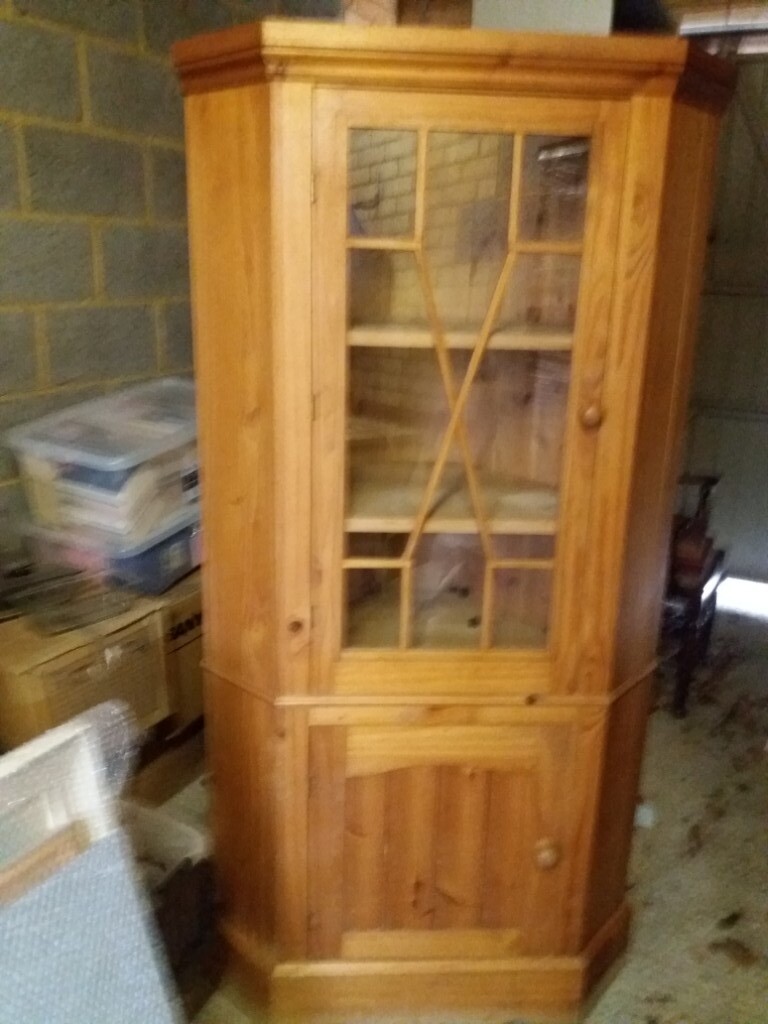 Free Standing Pine Kitchen Corner Display Cabinet In Theale