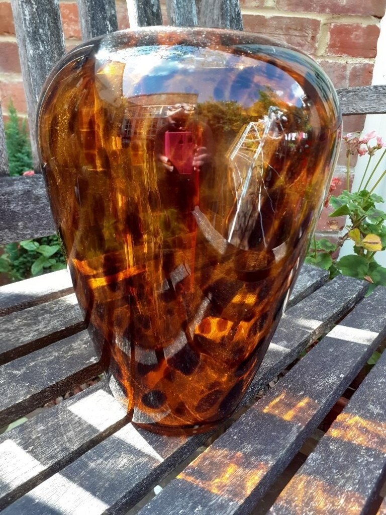 Amber Leopard design LARGE GLASS VASE Vintage in BramleyGuildford