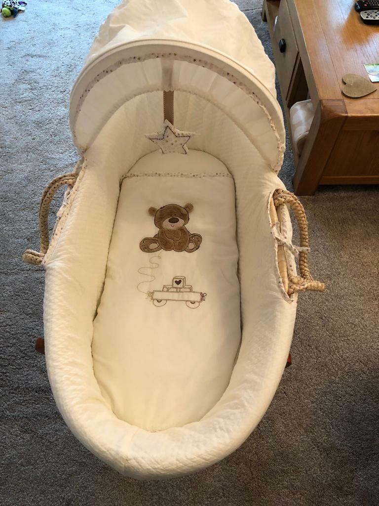 Mothercare Moses basket and wooden rocker stand in Ferndown, Dorset