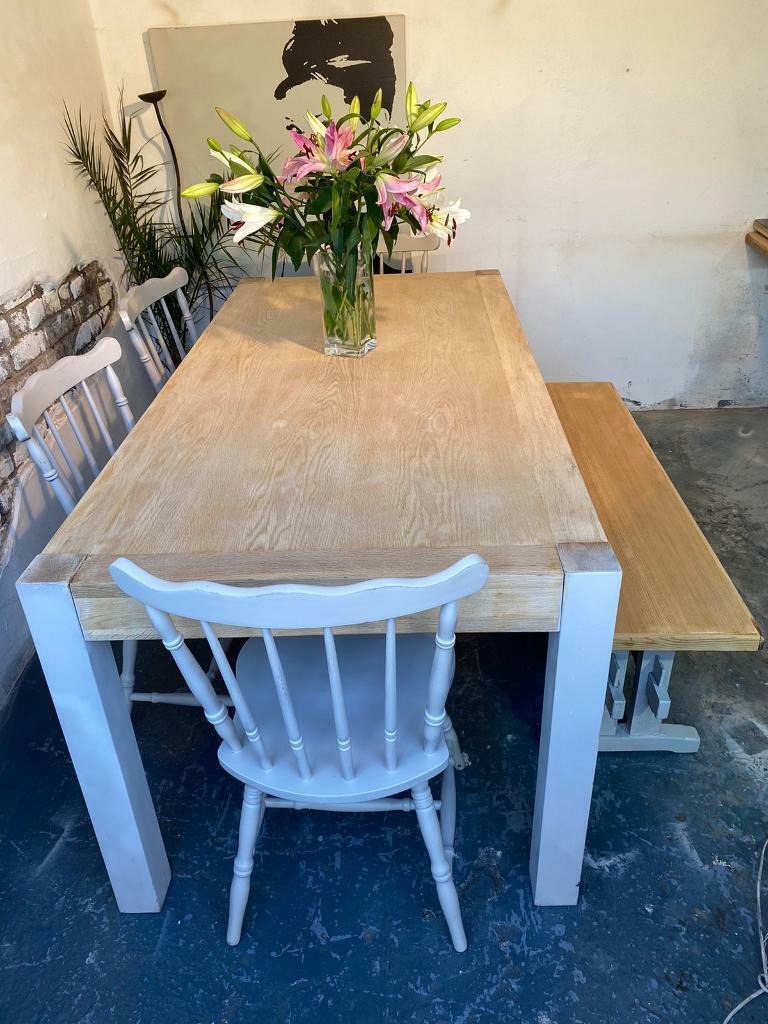 Vintage Oak Butchers Block Farmhouse Kitchen Dining Table And Chairs And Bench In Bournemouth Dorset Gumtree