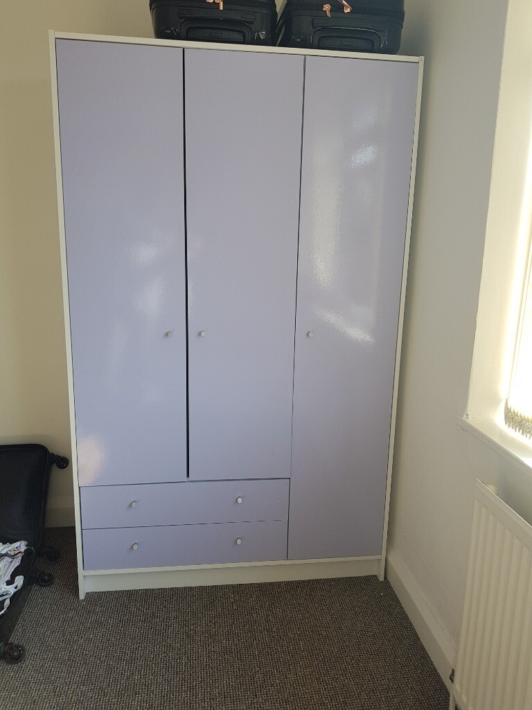 3 Door Wooden Wardrobe White Lilac In Leicester
