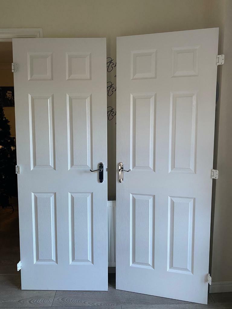 White doors with hinges x2 £10 each in Portlethen, Aberdeen Gumtree